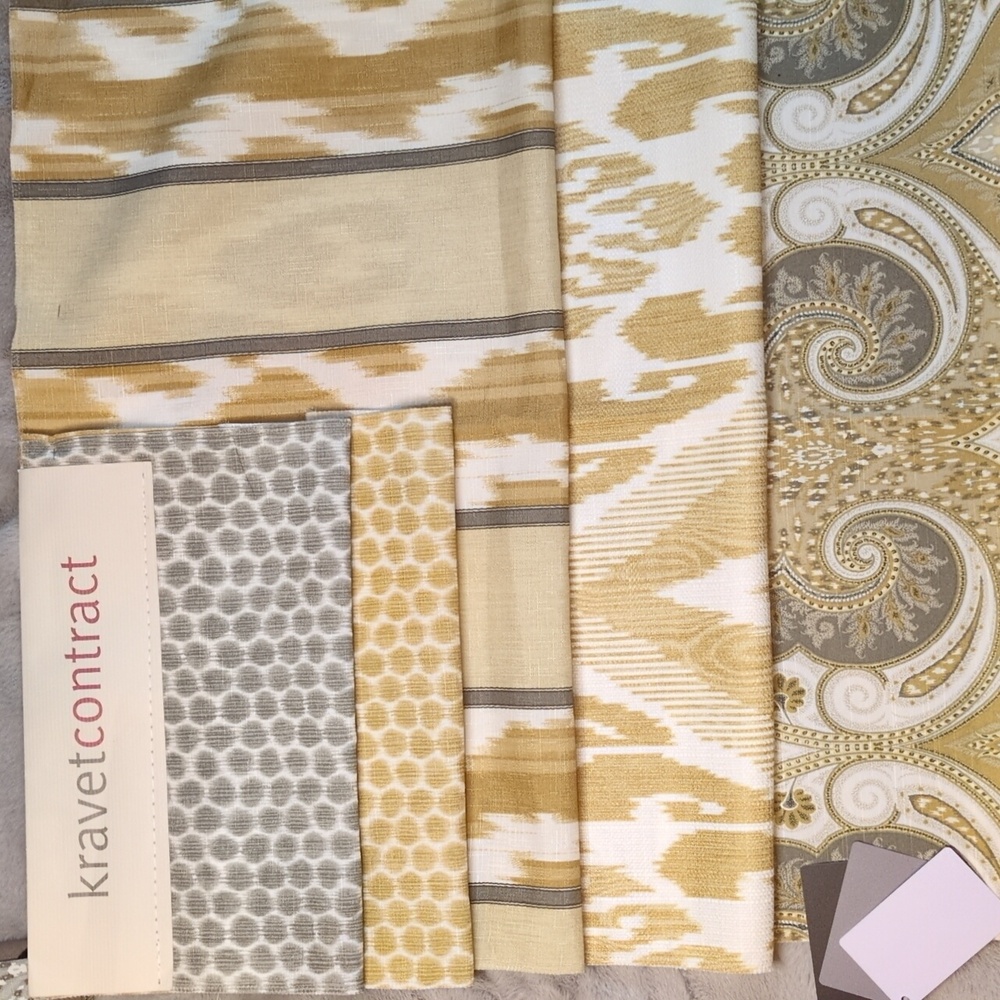 Coordinating Gold, Cream and Gray Fabric Set